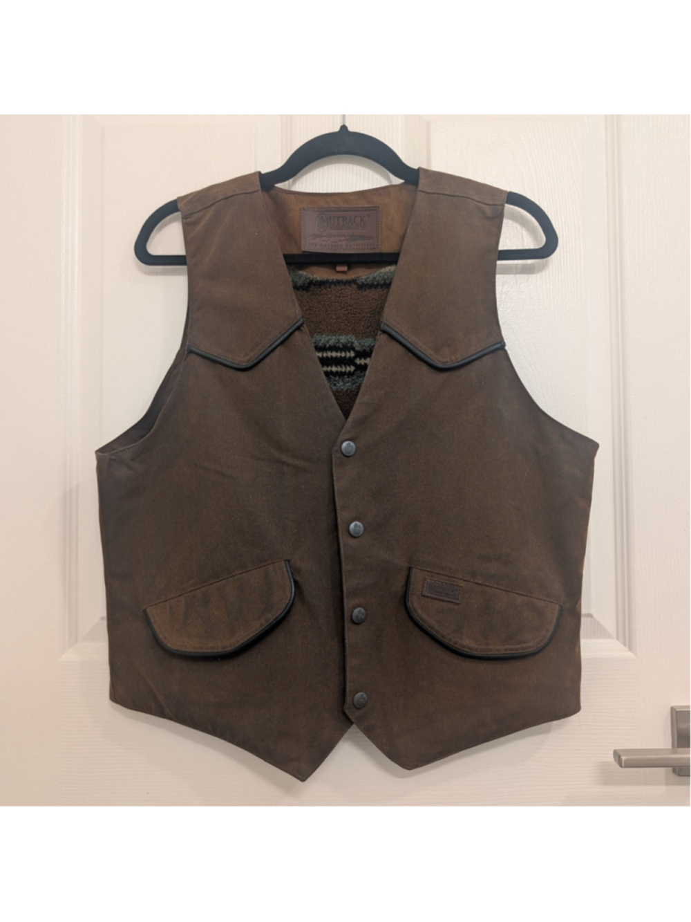 Outback Trading Company Cliffdweller Vest Mens S Brown Oilskin Fleece Lined